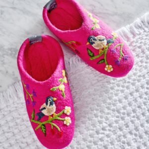 French Knot X PF - Bird & Blossom Slippers - Fuchsia Berry