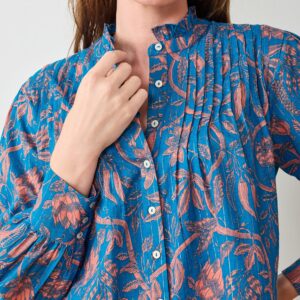 Etched Vine - On A Whim Blouse - Turquoise Blush
