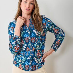 Eclectic Ikat - Edith Blouse - Navy
