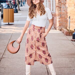 Wildflower Stripes - Emilia Skirt - Ivory Wine