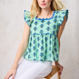 Aviary Flowers - Dunmore Blouse - Soft Sage