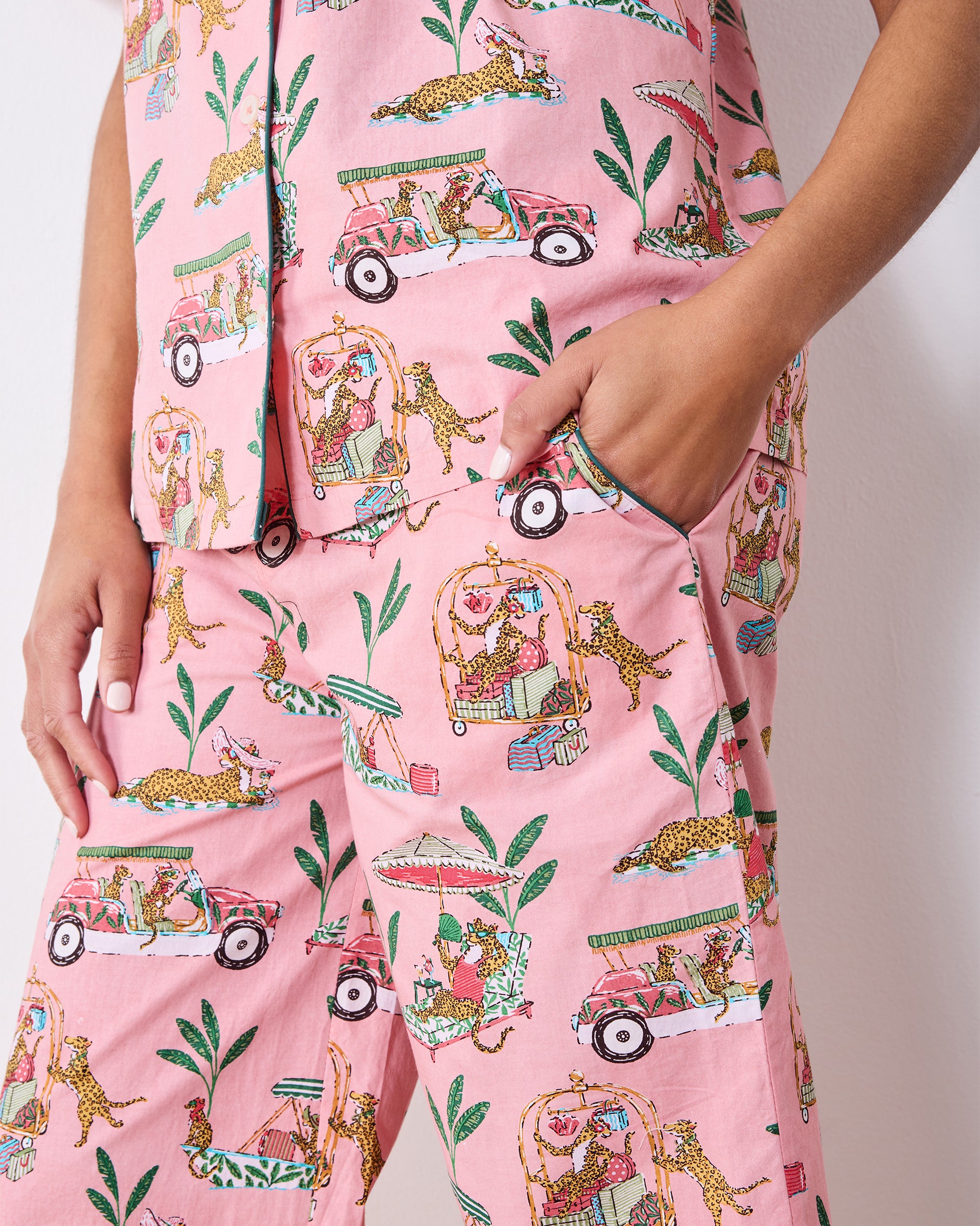 Cabana Cats - Short Sleeve Top & Cropped Pants Set - Peach Daiquiri - Image 5