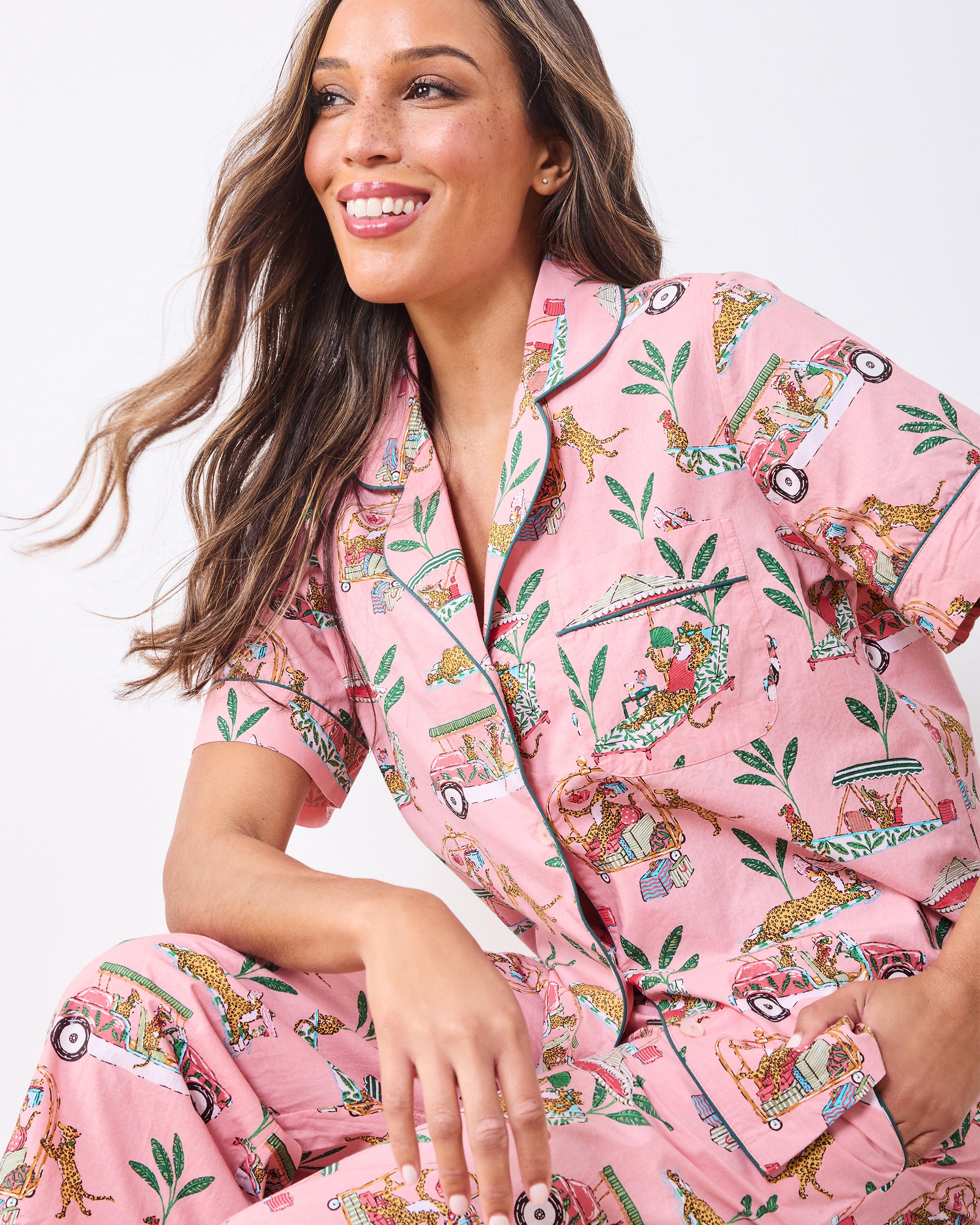 Cabana Cats - Short Sleeve Top & Cropped Pants Set - Peach Daiquiri - Image 2