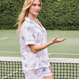 Embroidered Tennis Club - Short PJ Set - Cloud