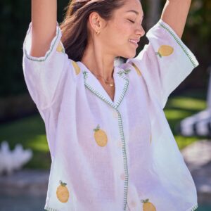 Embroidered Lemon Drop - Linen Wildest Dreams Set - Cloud