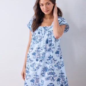 High Tea Toile - Pintuck Nightgown - Notting Hill Blue