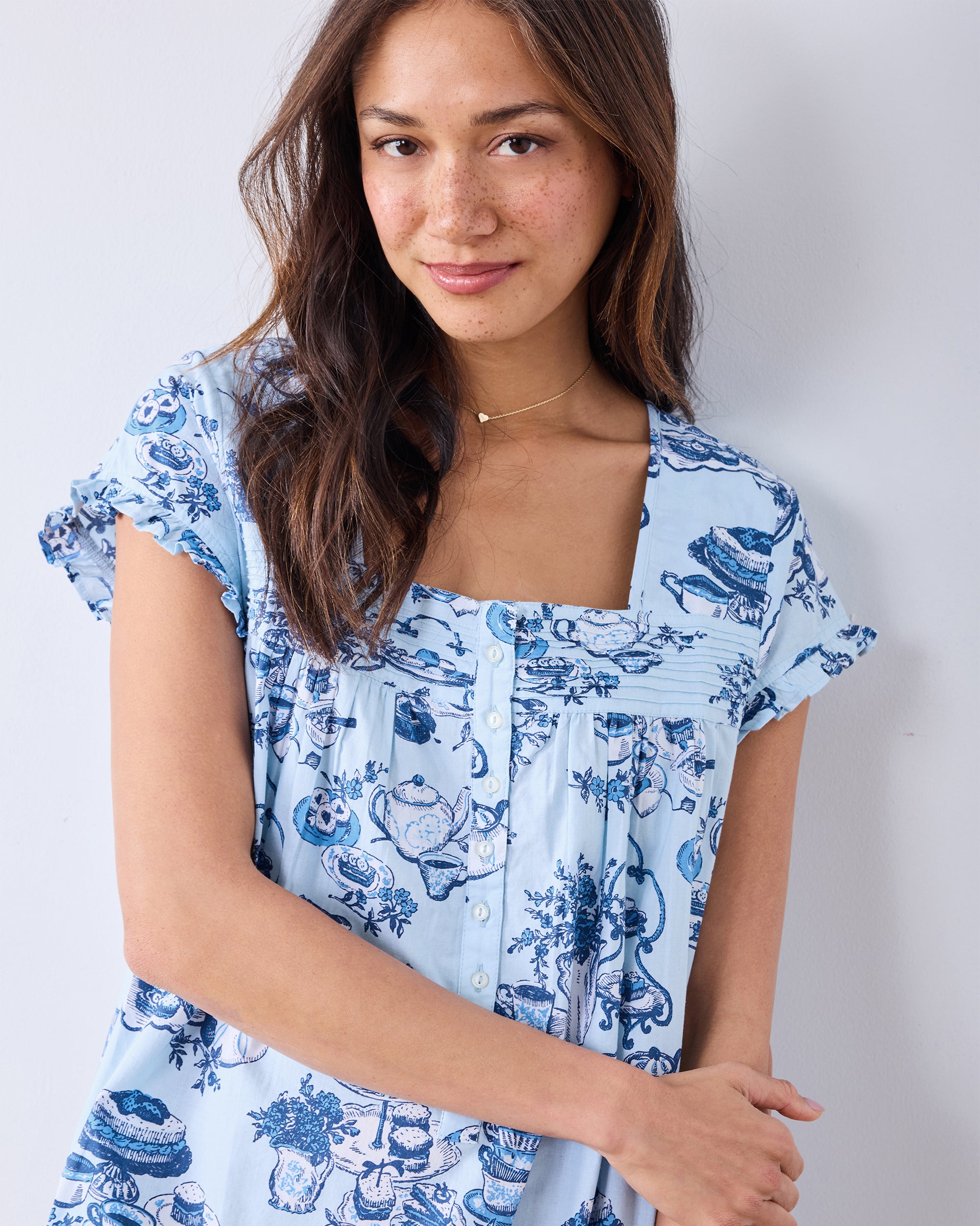 High Tea Toile - Pintuck Nightgown - Notting Hill Blue - Image 3