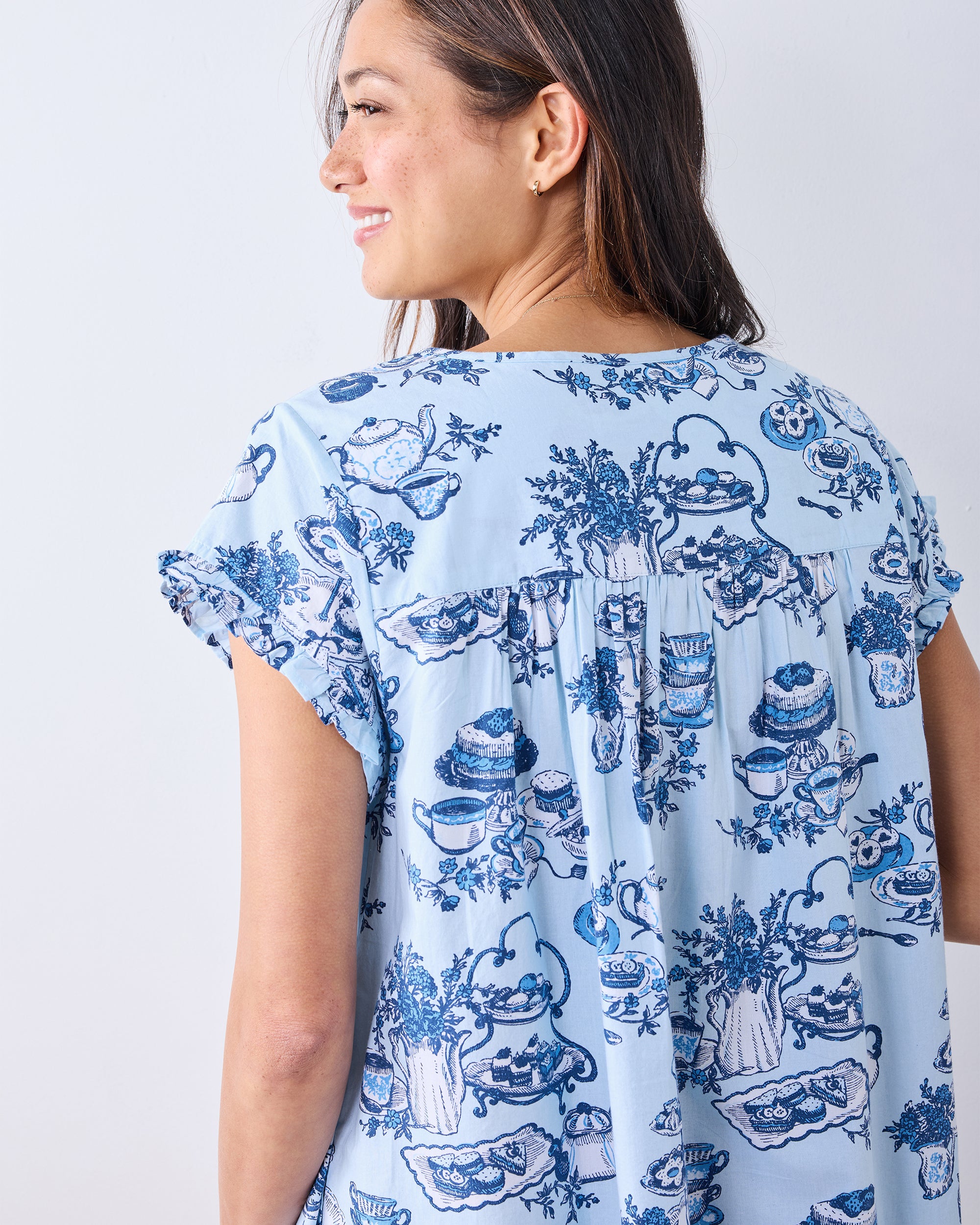 High Tea Toile - Pintuck Nightgown - Notting Hill Blue - Image 5