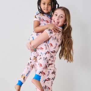 Horse Show - Kids Organic Pima Short Sleeve PJ Set - Pale Peach