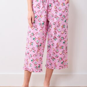 Lucky Tiles - Ruffle Cropped Pants - Peony Pink