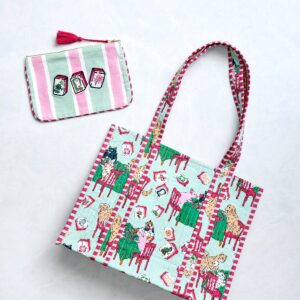 Mah Jongg Menagerie - Petite Traveler Tote & Embroidered Pouch Bundle - Pale Jade