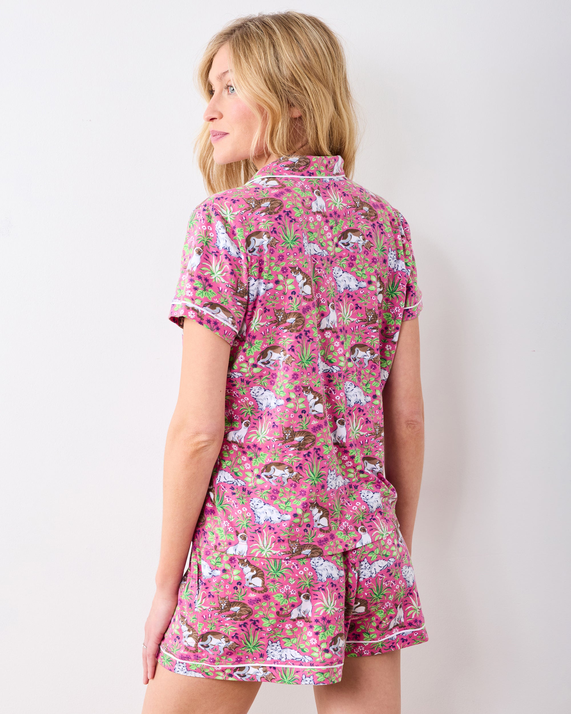 Must Love Cats - Organic Pima Modal Knit Short PJ Set - Pink Camellia - Image 5