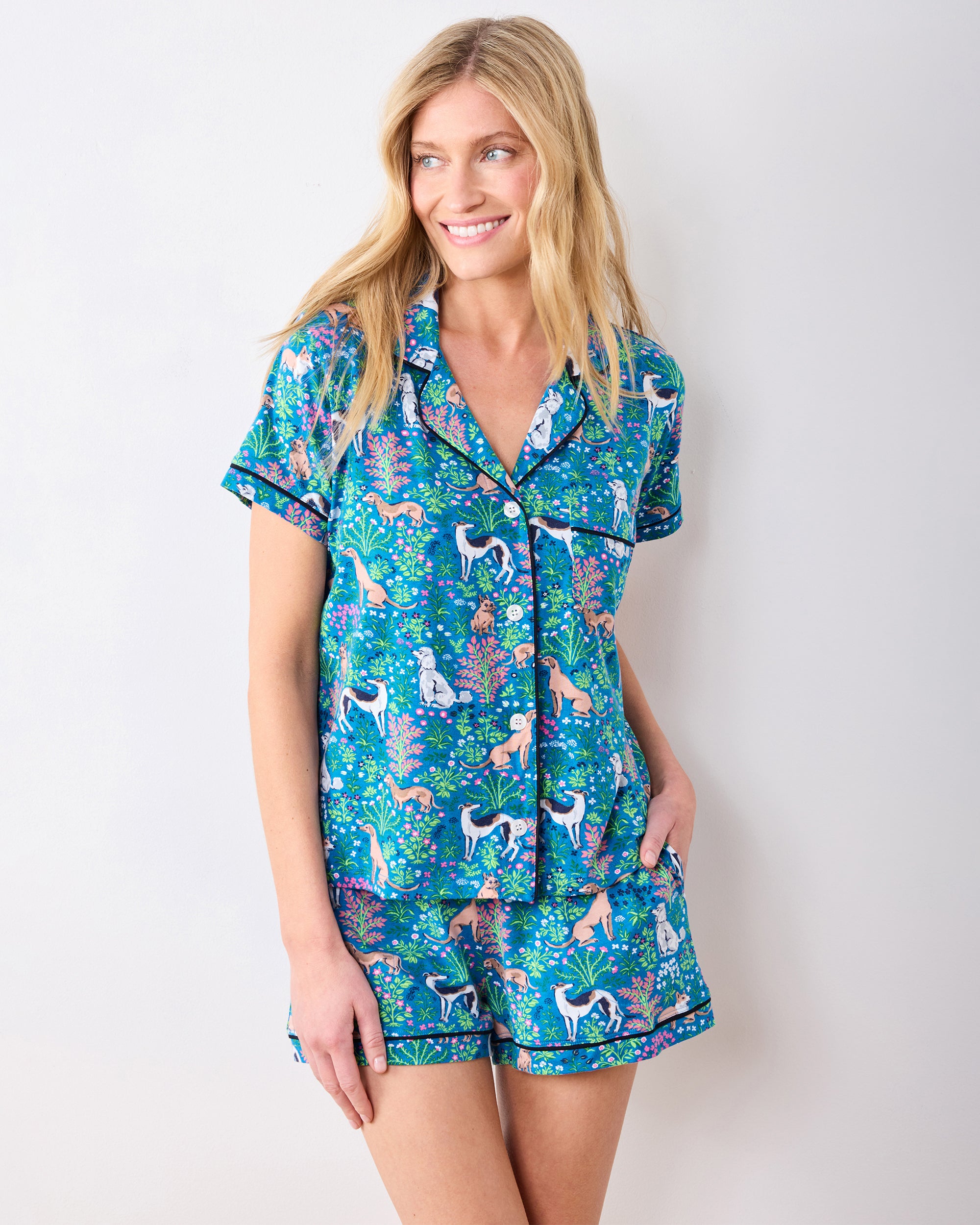 Must Love Dogs - Organic Pima Modal Knit Short PJ Set - Cerulean - Image 3