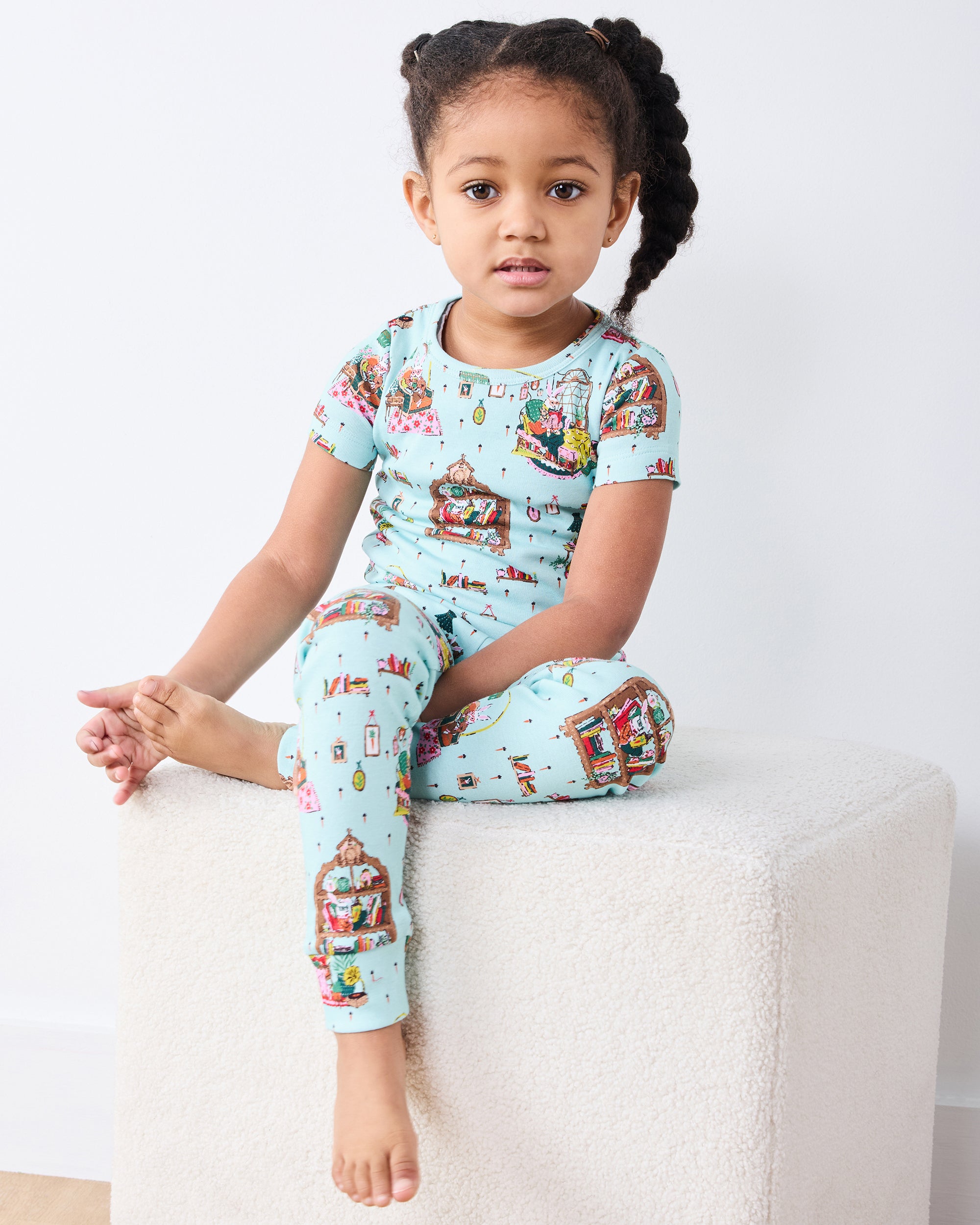 Reading Nook - Kids Short Sleeve PJ Set - Blue Burrow - Image 2
