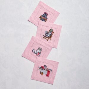 Spa Day - Linen Cocktail Napkins Set of 4 - Pink Polish