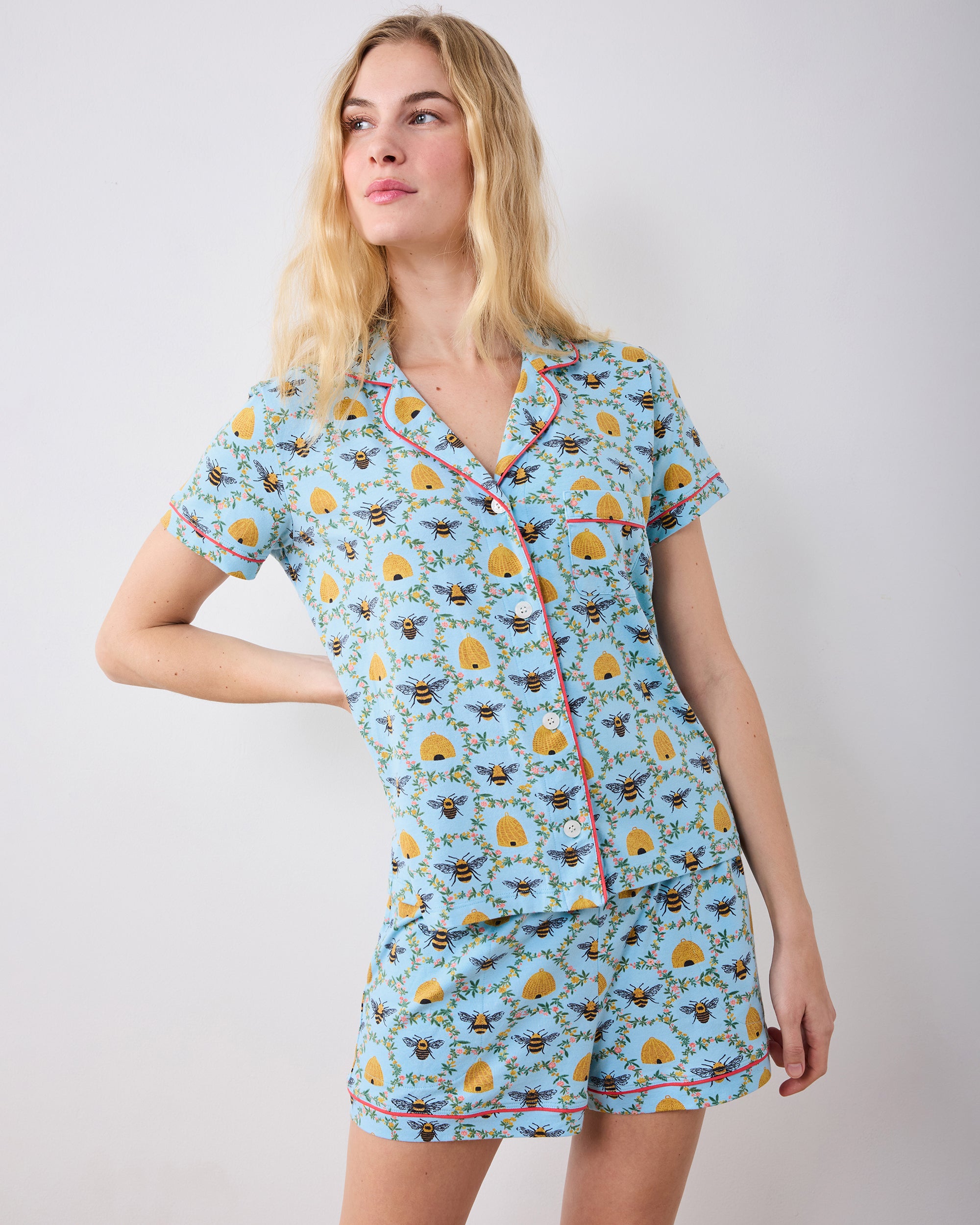 Sweet Bee - Organic Pima Modal Knit Short PJ Set - Soft Blue - Image 2