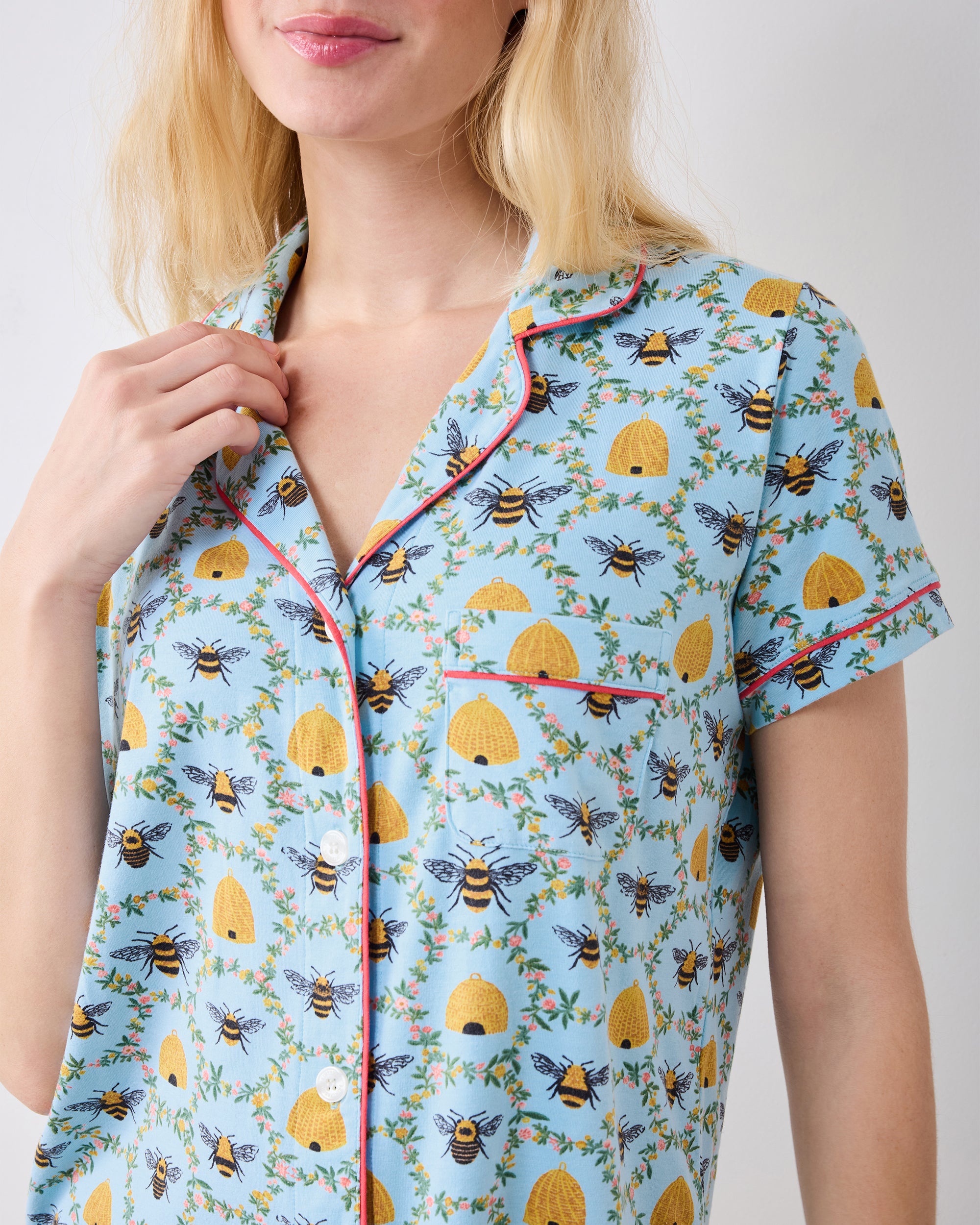 Sweet Bee - Organic Pima Modal Knit Short PJ Set - Soft Blue - Image 5