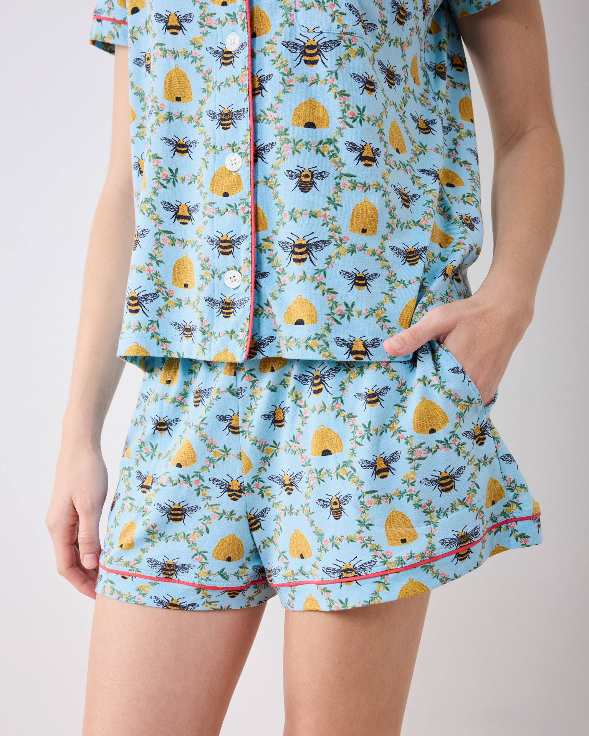 Sweet Bee - Organic Pima Modal Knit Short PJ Set - Soft Blue - Image 3