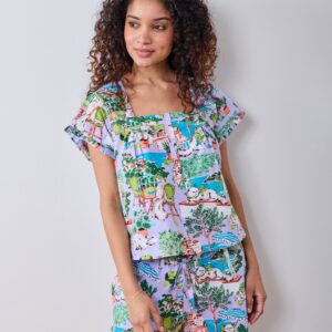 Mediterranean Meow - Pintuck Short Set - Lilac & Lime