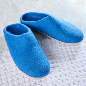 Blue - Organic Merino Wool Slippers - Fuzzy Cove