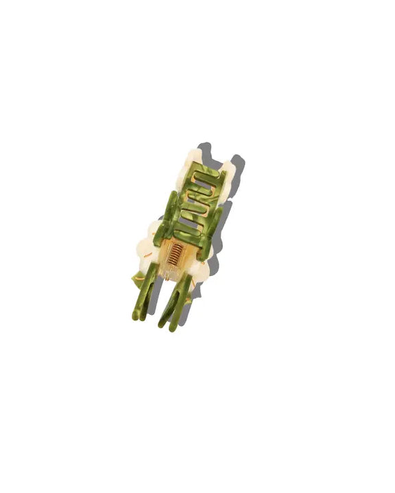 Ivory - Hand Painted Vintage Daisy Stem Claw Hair Clip - Solar Eclipse - Image 3