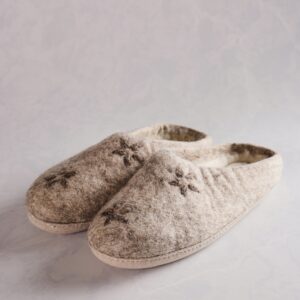 Light Grey - Embroidered Floral Slipper - Care by Me