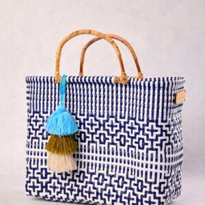 Navy & White - Bamboo Preppy Tile Navy & White Citron Tote - Squeeze de Citron