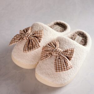 Maple Gingham - Fuzzy Bow Slippers - The Darling Effect