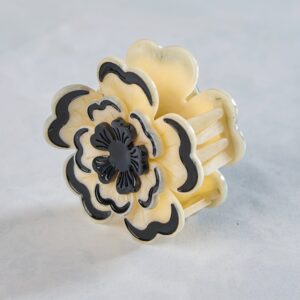 Black/White Combo - Hand Painted Origami Dianthus Flower Hair Clip - Solar Eclipse