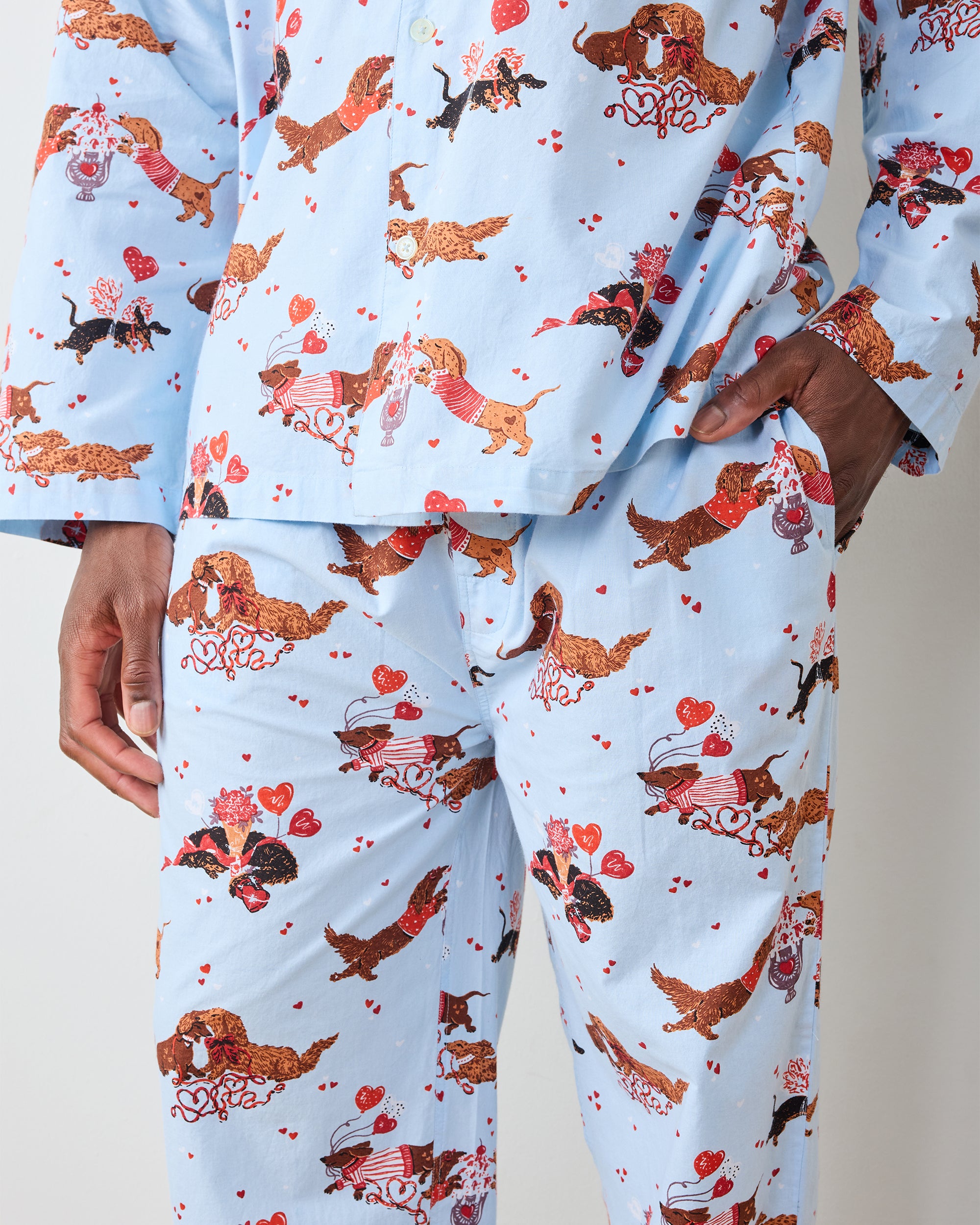 Dachshund Date - Men's Long PJ Set - Pale Blue - Image 5