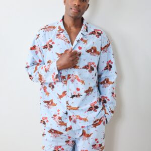 Dachshund Date - Men's Long PJ Set - Pale Blue