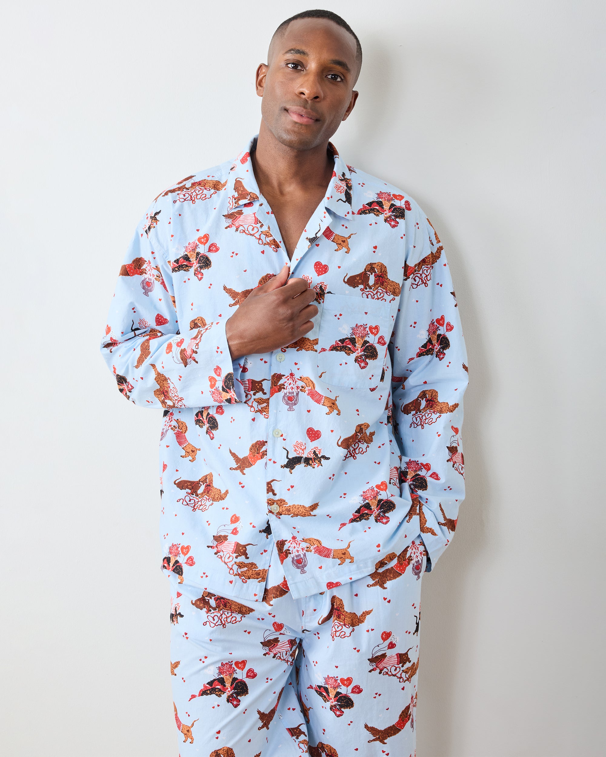 Dachshund Date - Men's Long PJ Set - Pale Blue