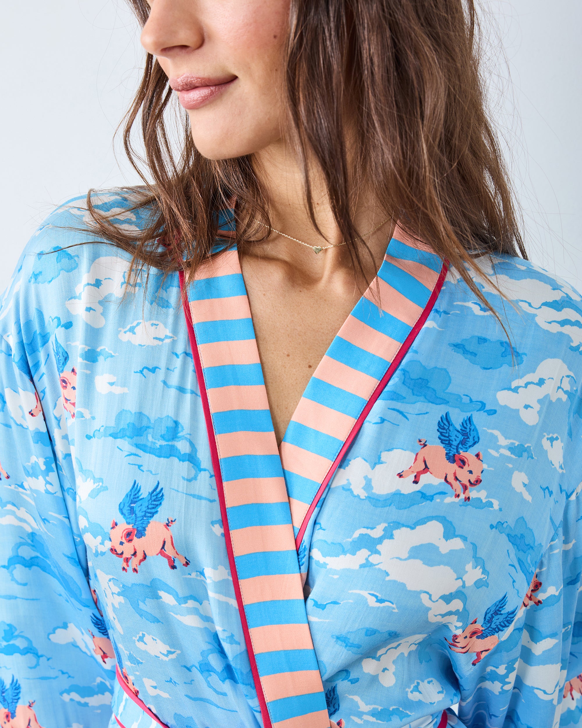 When Pigs Fly - Eco Satin Robe - Pale Blue - Image 3