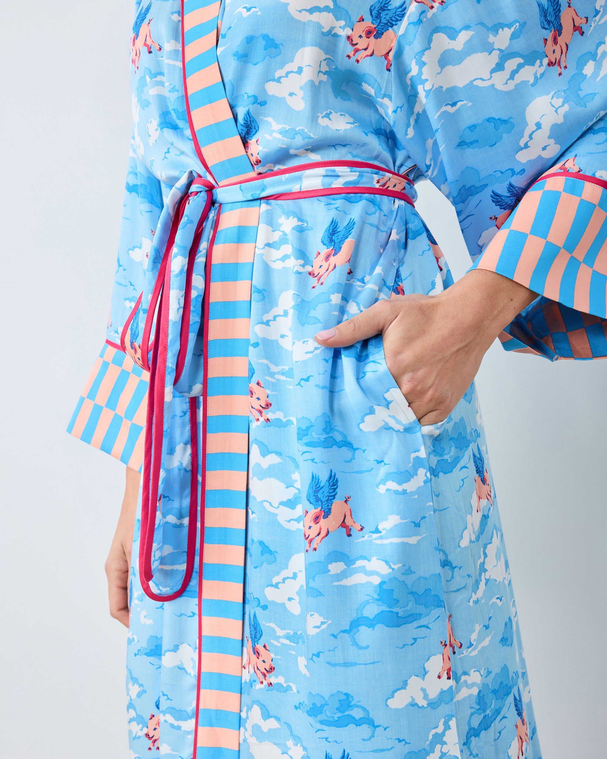 When Pigs Fly - Eco Satin Robe - Pale Blue - Image 4