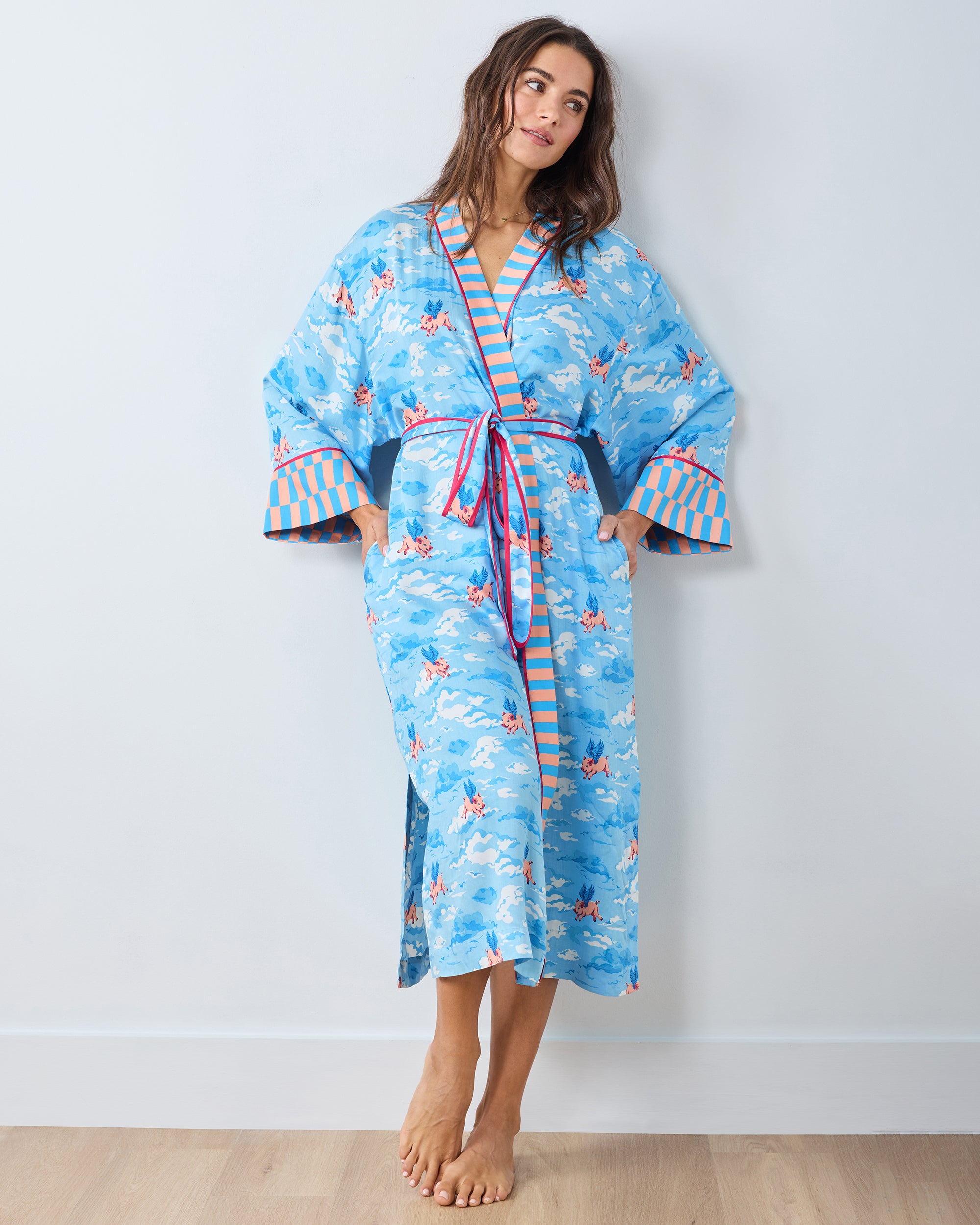 When Pigs Fly - Eco Satin Robe - Pale Blue - Image 2